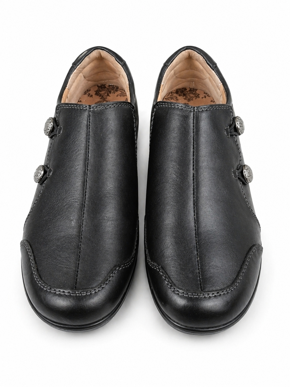 Taos Footwear Black Slip-On Women’s Loafers with Decorative Buttons